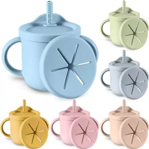 6 Pack Baby Straw Cups and Snack Container 2 in 1 Silicone Baby Straw Cup Toddlers Sippy Cup and Baby Snack Cups